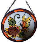 Butterfly Sunflower Stained Glass Style Suncatcher Round Window Hanging Decor 6   