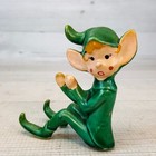 Vintage 1950 s Green Sitting Ceramic Pixie Elf 3 5  Figurine Made In Japan