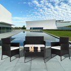 4 Pc Outdoor Patio Rattan Black Wicker Table Sofa Furniture Set W  White Cushion