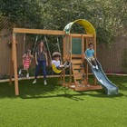 Ainsley Wooden Outdoor Swing Set With Slide And Rock Wall Outdoor Playset New