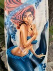 Mermaid Airbrushed Decorative Surfboard Wall Plaque Mango Wood Coastal Decor