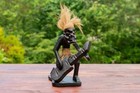 Wooden Hand Carved Primitive Tribal Guitarist Tiki Statue Bar Guitar Figurine -c