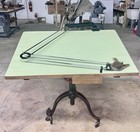 Vintage Antique Drafting Drawing Table Steel Base Leather Top