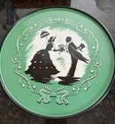 4 Vintage Tin Green Silhouette Round  Trays