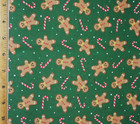 Gingerbread Men Candy Cane Christmas Green Quilt Fabric 1yd 100  Cotton Precut