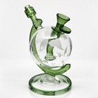 7  Green Globe World Map Etched Glass Water Pipe Bong Smoking Tobacco Hookah