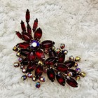 Vintage Red Rhinestone Brooch Ab Accent Stones Large 3 5 