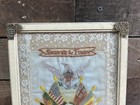 Antique Wwi Framed Silk Embroidered Souvenir De France Pillow Cover Eagle Flags
