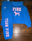 Victoria s Secret Pink Campus Fz Hoodie   Pants Set Blue Charge Dog Team Pink L