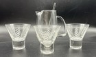 3 Javit Crystal Etched Cocktail Glasses Stemless Martini   Clear Spout Pitcher
