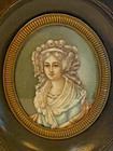 Antique Original Impressionism Miniature Painting Of A Lady Wood Frame