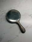 Victorian Gold Tone Hand Held Vanity Mirror Antique Floral Beveled 1900s