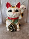 Lot Of 3 Vintage Maneki Neko Lucky Cats Coin Banks Ceramic Japan 1950s Asian Set