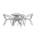 31 5   Round Indoor-outdoor Restaurant Table Set With 4 Silver Aluminum Chairs