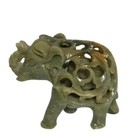 Hand Carved Soapstone Nested Mother Elephant Baby Calf Figurine Trunk Up