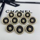 10 Chanel Clover Buttons Gold black Cc Logo Metal 20mm Vintage