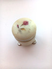 Vintage Trinket Box Stone Hinged Lid Footed Painted Flower
