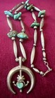 Vtg Navajo Sterling Silver Hand Made Necklace Turquoise Nuggets   Naja Pendant