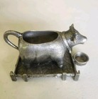 Authentic Vintage Pierre Deux Pewter Cow Creamer Stand   Underplate Drip Bucket 
