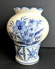 Vintage 1980s Russian Gzhel Style Vase 7in Hand Painted Artisan Crackle Glaze