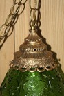 Vintage Mcm Green Glass   Faux Brass Pull Chain Swag Lamp Works Great