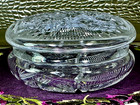 American Brilliant Cut Glass Crystal Covered Vanity Dresser Box With Lid 