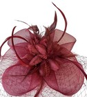 Victorian Wine Red Fascinator  Derby Hat Flower Mesh Veil Feathers Beads Clip On