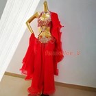 Belly Dance Costume Beaded Carnival Outfit  bra Belt Skirt Necklace  Blue Red