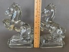 Vintage Mid Century Le Smith Clear Glass Rearing Bucking Horse Figurine Bookends