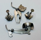 Vintage Beau Sterling Silver Dog   Cat Kitten Brooch Pin Lot Minimal Modern Mcm