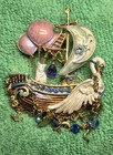 Cat Swan Kirks Folly Ship Of Dreams Charmer Ornament Gold Tone Enamel Crystals 