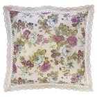 Vintage Floral Jacquard 15-inch Throw Pillow With Decorative Lace Trim In Cream