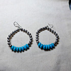 Vtg Sterling Silver Southwestern Turquoise Beaded Hoop Style Dangle Earrings