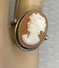 Antique 800 Silver Carved Shell Cameo Ring Continental Classical Goddess Size 5