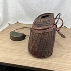 Antique Wicker Fishing Creel Basket   Bait Can Rustic Cabin Decor