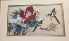 Silk Art Painting Bird Flower Branches Red Pink Gold Green Brown Frame Li Hong