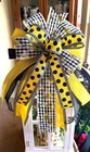10   Farmhouse Mini Check Bumblebee Wired Bow For Door Wreath Post   194- C  Rb