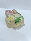 Vintage Heart Shaped Trinket Box W  Flowered Roses On The Removable Lid