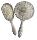 Vintage International Silver Vanity Mirror   Brush Set Floral Ornate Silver Tone
