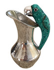 Mexican Silverplate Bird Parrot Pitcher W  Malachite Mosaic Los Castillo Style