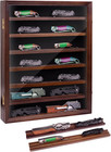 Knife Display Case 14  Brown Wood Pocket Knives Holder Wall Shadow Box Cabinet