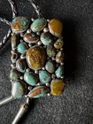 Vintage Navajo Sterling Silver Multi Turquoise Cluster Bolo Tie Bennett Drum Tip