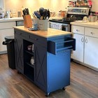 Large Kitchen Island Utility Cart Butcher Block Rustic Rolling Storage Cabinet