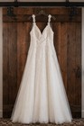 White Lace   Tulle A-line V-neck Full-length Wedding Dress 16