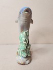 Vintage Ceramic Blue Dolphin In Seaweed Jumping Glossy Figurine