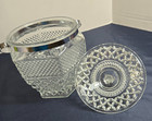 Vintage Anchor Hocking Wexford Pressed Glass Covered Ice Bucket W handle 