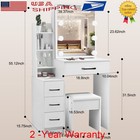 White Vanity Table 10 Led Lighted Mirror Makeup Dressing Desk Stool Set 4 Drawer