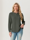 Women s Waffle Knit Long Sleeve Henley Tops Loose Fit
