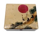 Vintage Mid Century Japanese Crane Sun Painted Trinket Jewelry Box