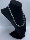 Sterling Silver Turquoise   Coral 16 1 2  Toggle Necklace 20 0g